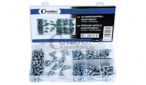 Condor 9030 Schmiernippel-Sortiment, 110-tlg., 9 Größen