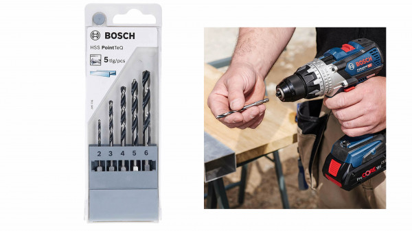 BOSCH HSS-Spiralbohrer PointTeQ mit Sechskantschaft 5-teiliges Set von 2,0 bis 6,0 mm