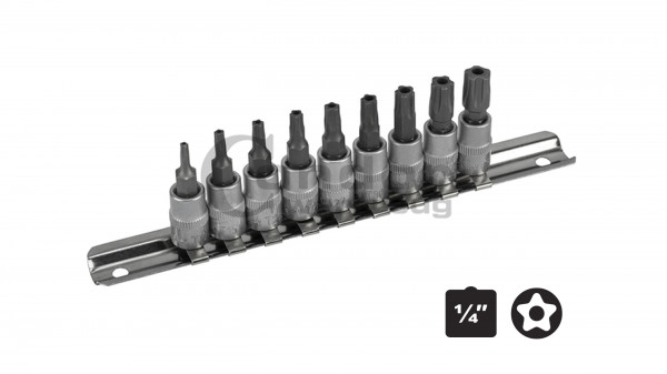 Condor 1108 Bit-Stecknüsse, 9-tlg., 1/4'', Fünfstern m. Bohrung TS10-50