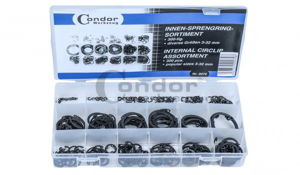 Condor 9070 Sprengring-Sortiment, 300-tlg., Innen-Sprengringe 3-32 mm